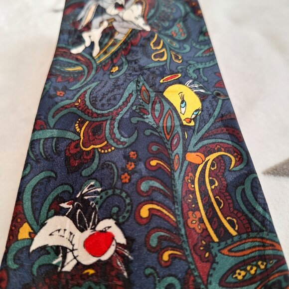 Vintage Mens Neck Tie Warner Bros. Looney Tunes Mania Bugs Bunny Friends Paisley - Picture 3 of 7